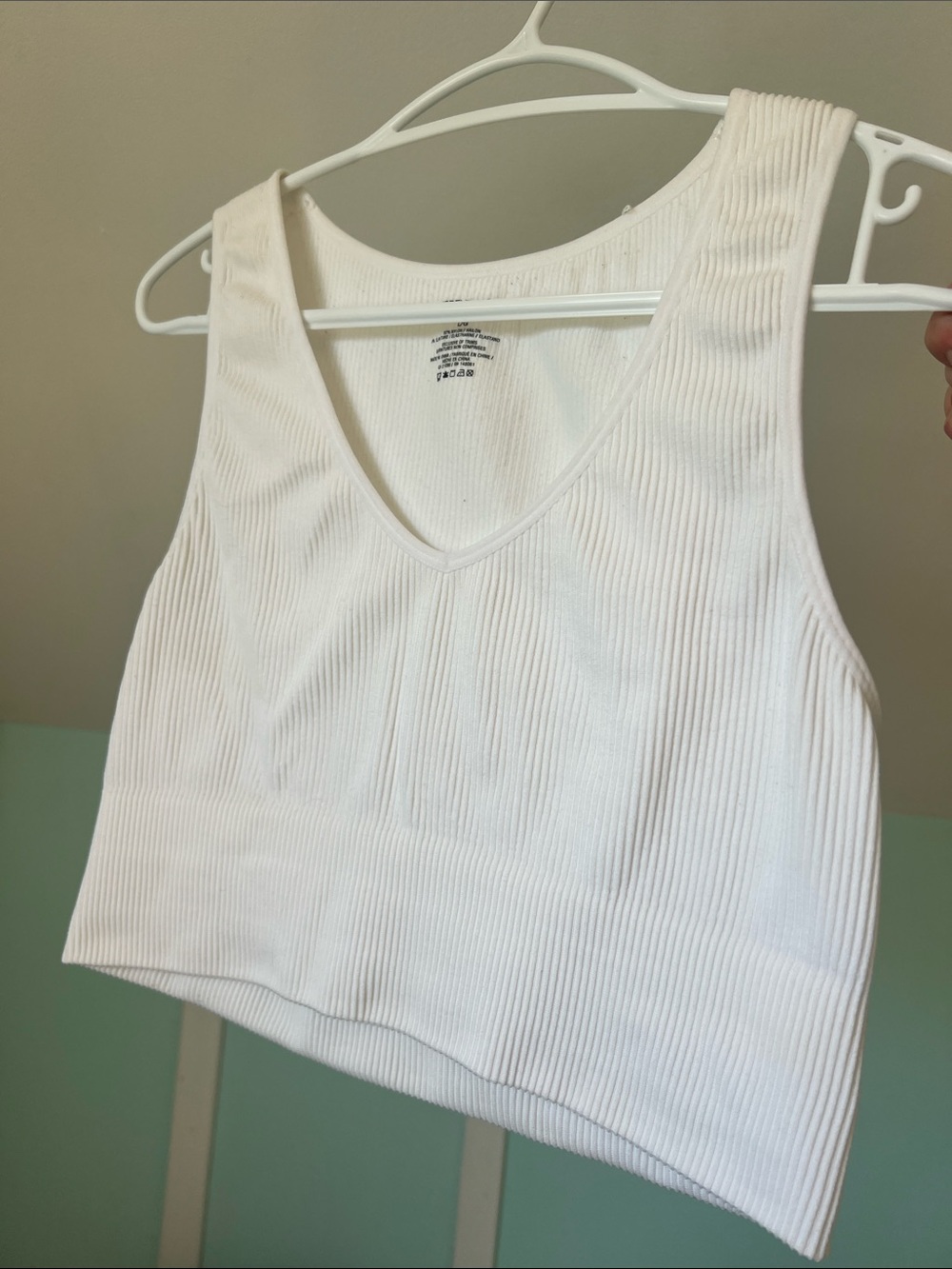 Ardene White Ribbed V-Neck Crop Tank